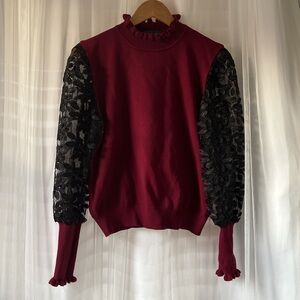 Red Mesh Sleeve Sweater - Garcia